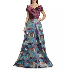 Teri Jon by Rickie Freeman Draped Taffeta Metallic Gown. Size 2